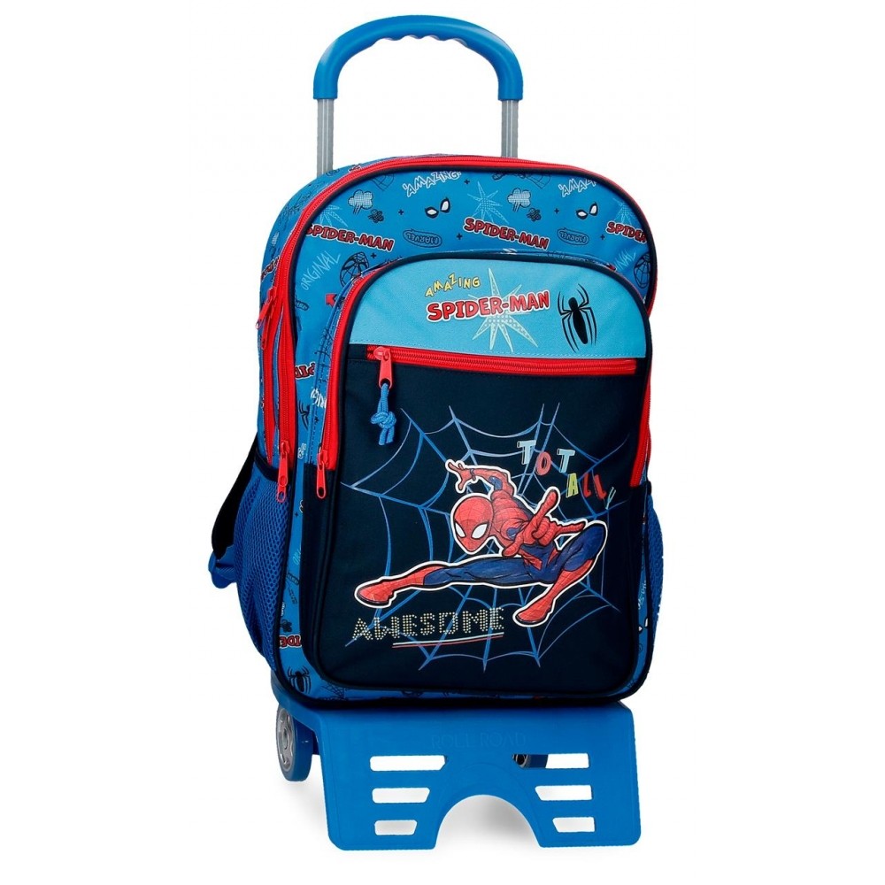 Mochila da escola Spiderman Totally awesome 42 cm dois compartimentos com carro