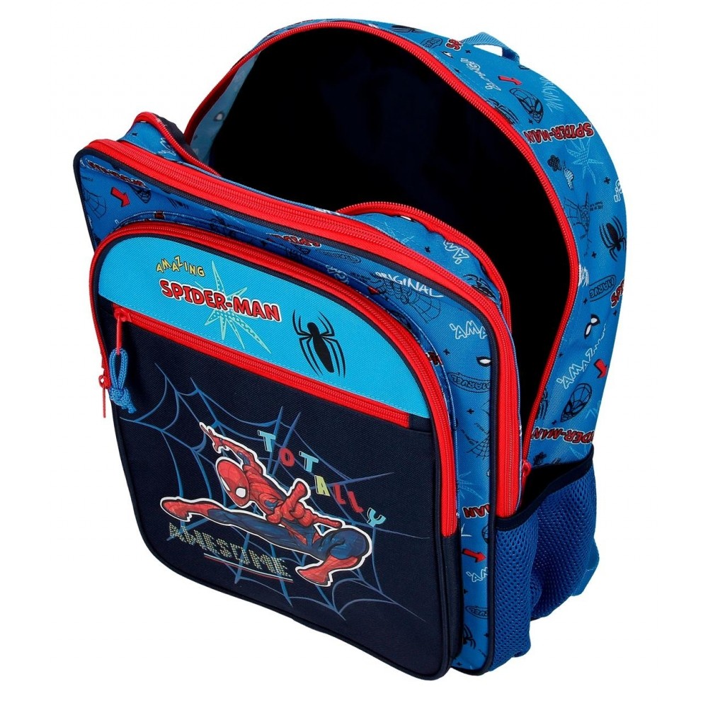 Mochila da escola Spiderman Totally awesome 42 cm dois compartimentos com carro