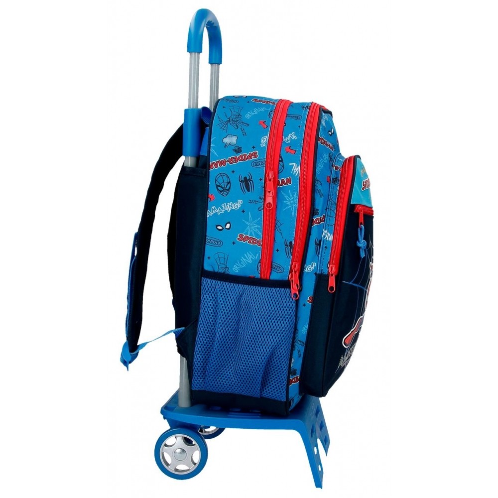 Mochila da escola Spiderman Totally awesome 42 cm dois compartimentos com carro