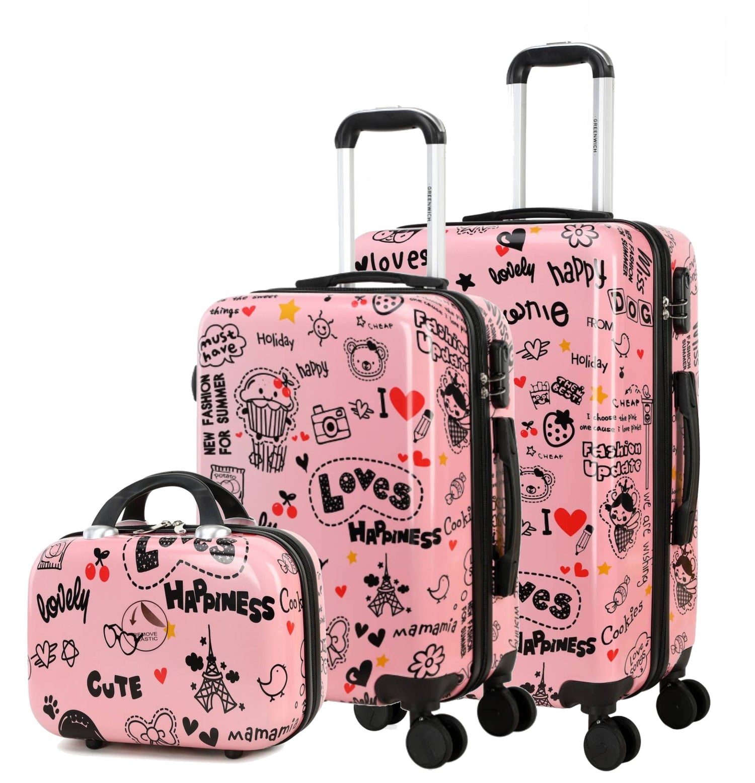 Spiel von zwei mittleren Koffern + klein + Neceser LOVES