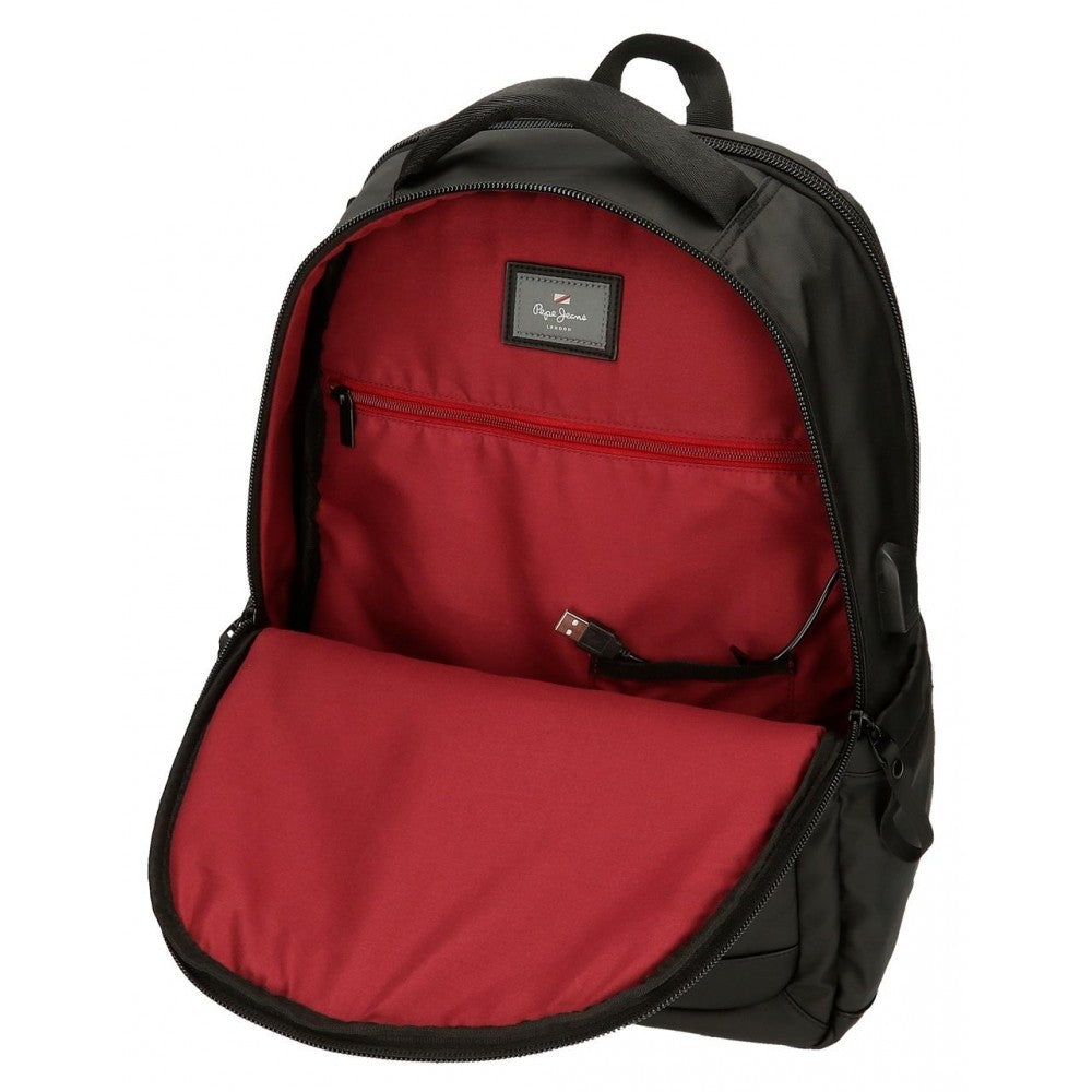 Tietokoneen pidike reppu Pepe Jeans Hoxton kolme mustaa osastoa