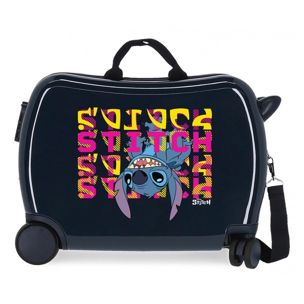 Valise pour enfants Stitch Face down 2 roues multidirectionnelles marines