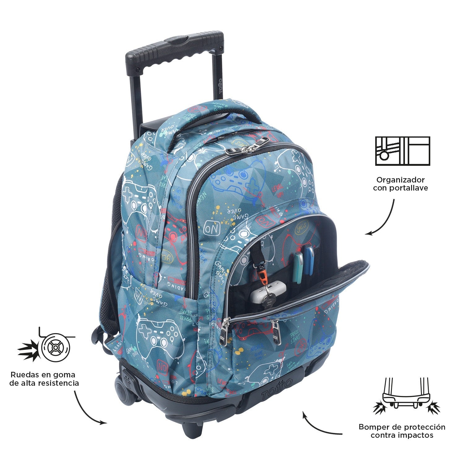TOTTO School backpack with wheels - lines - 5DR Sticks