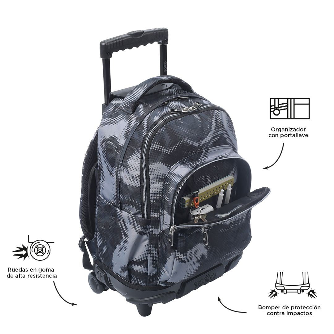 TOTTO School backpack with wheels - lines - 6YA Bluc