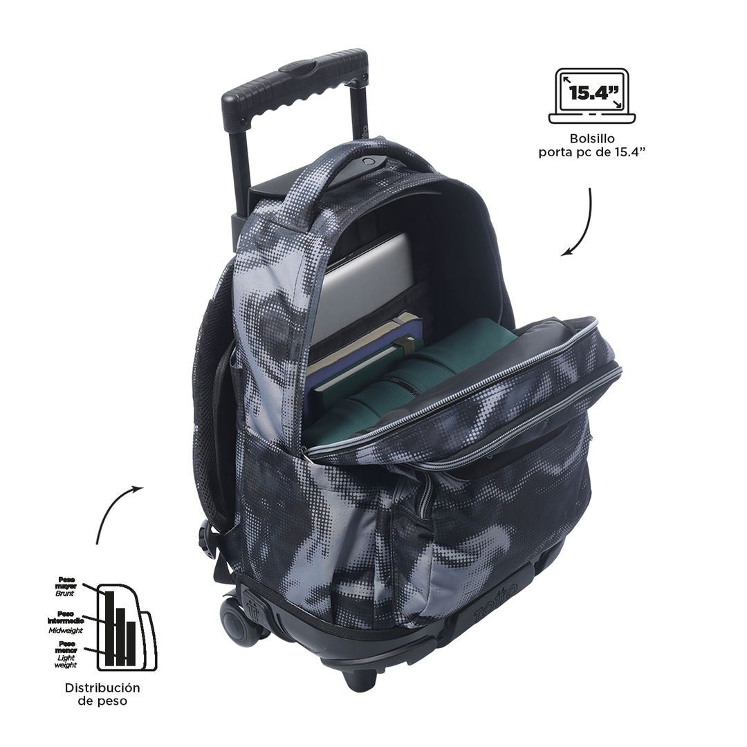 TOTTO School backpack with wheels - lines - 6YA Bluc