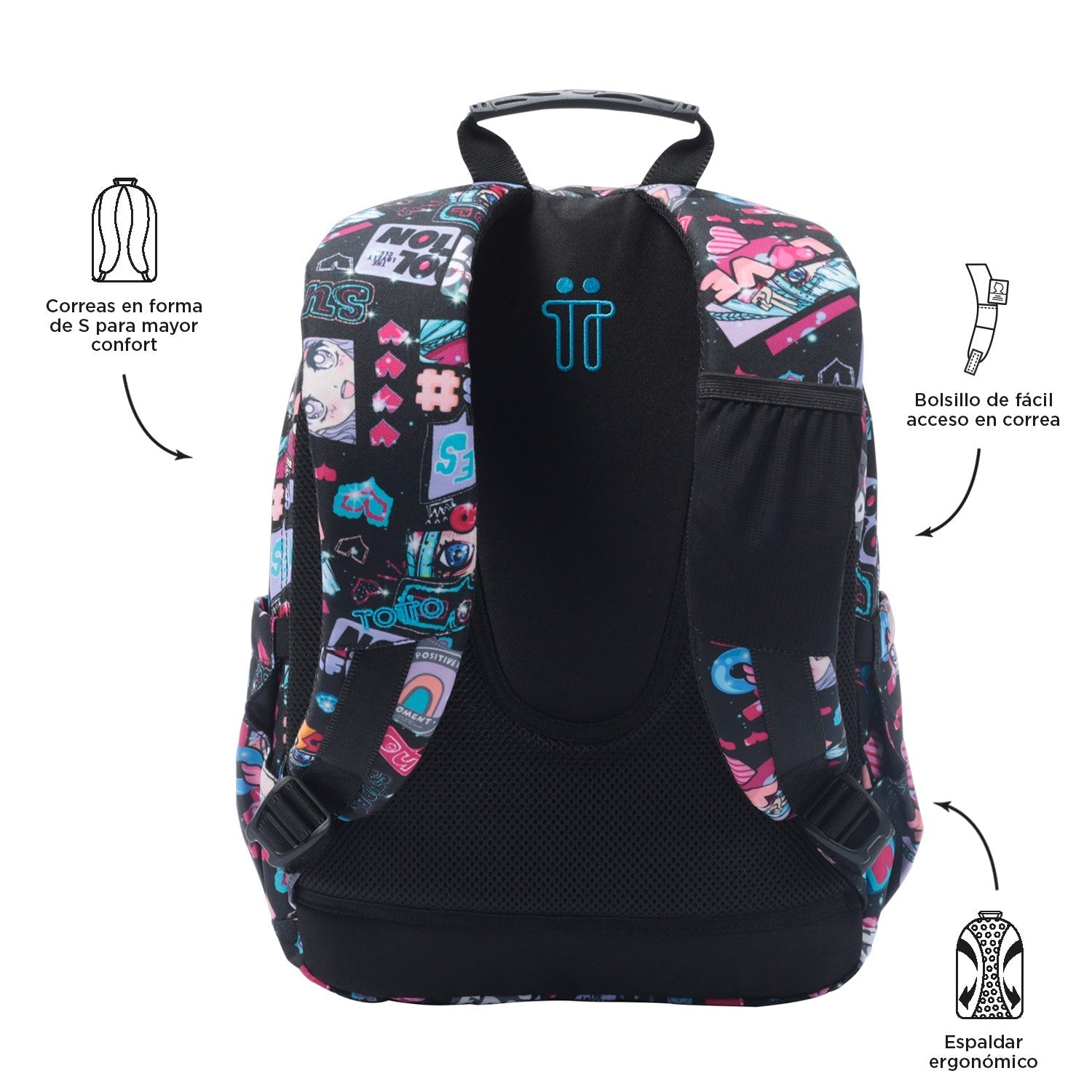 Totto Black School Backpack Misato - Gommas -6CZ