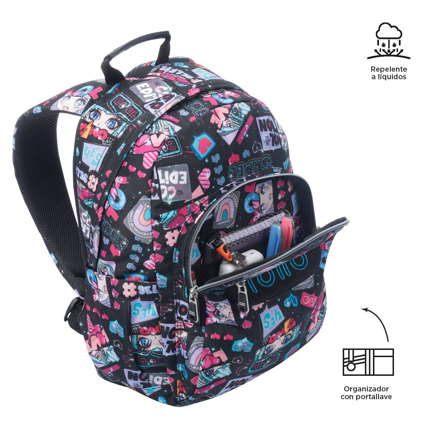 Totto Black School Backpack Misato - Gommas -6CZ