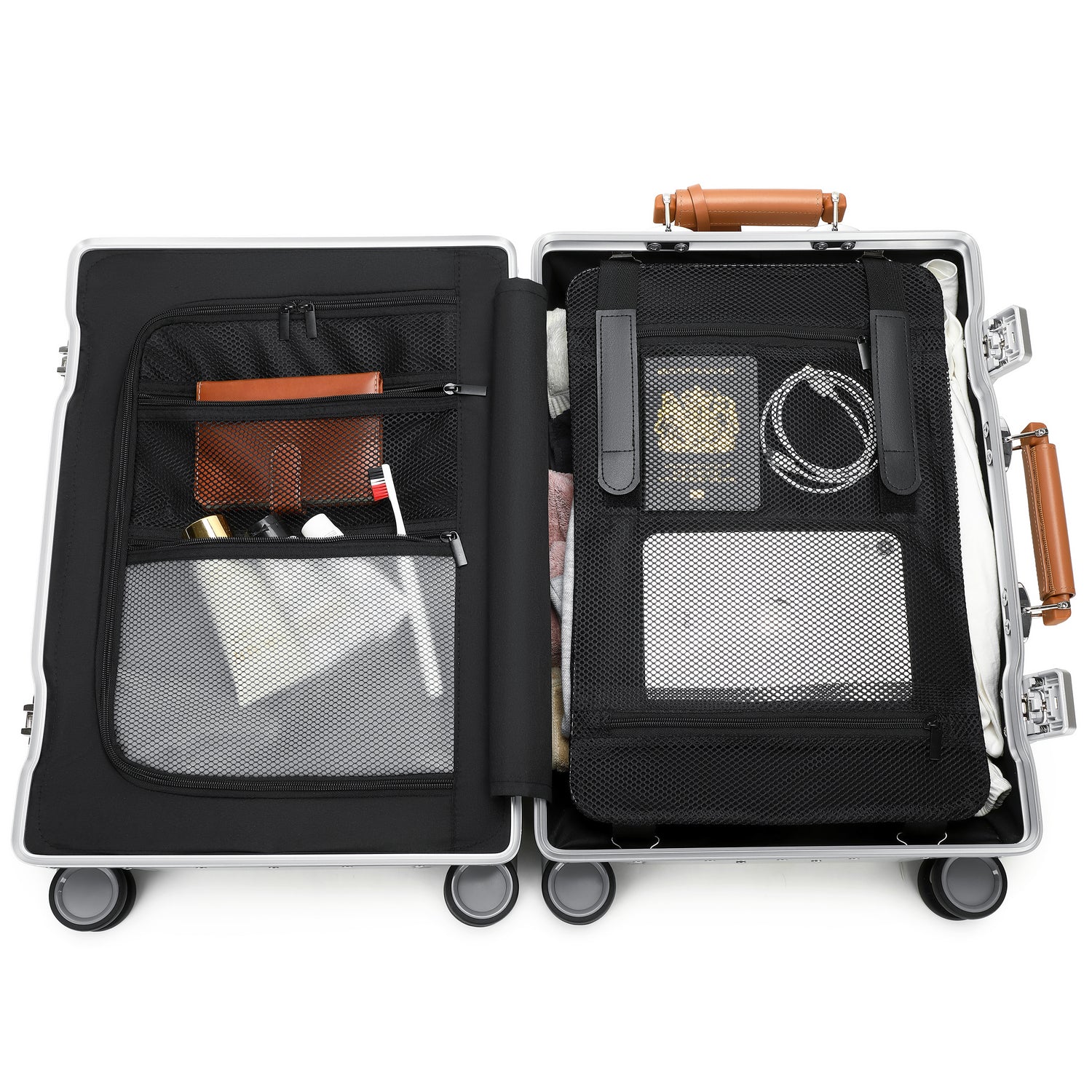 GREENWICH set von Aluminiumkoffern mit Griff aus veganem Leder NEW YORK 2.0