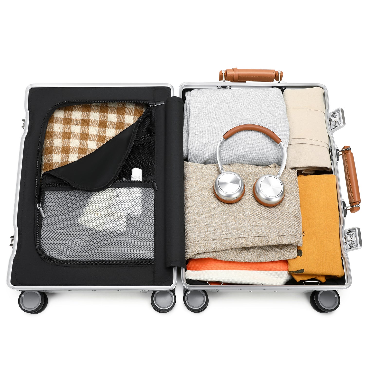 GREENWICH set von Aluminiumkoffern mit Griff aus veganem Leder NEW YORK 2.0