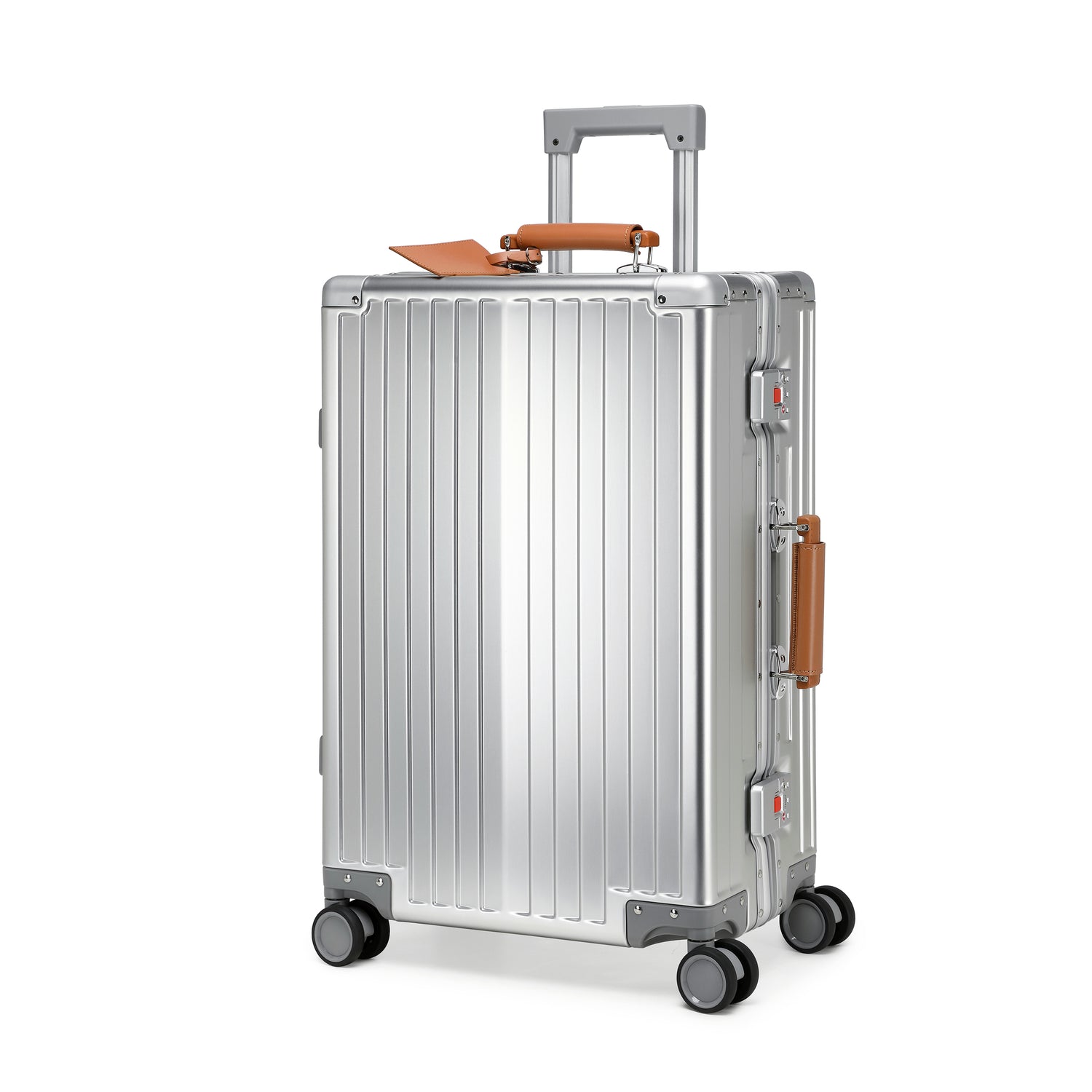 GREENWICH set von Aluminiumkoffern mit Griff aus veganem Leder NEW YORK 2.0