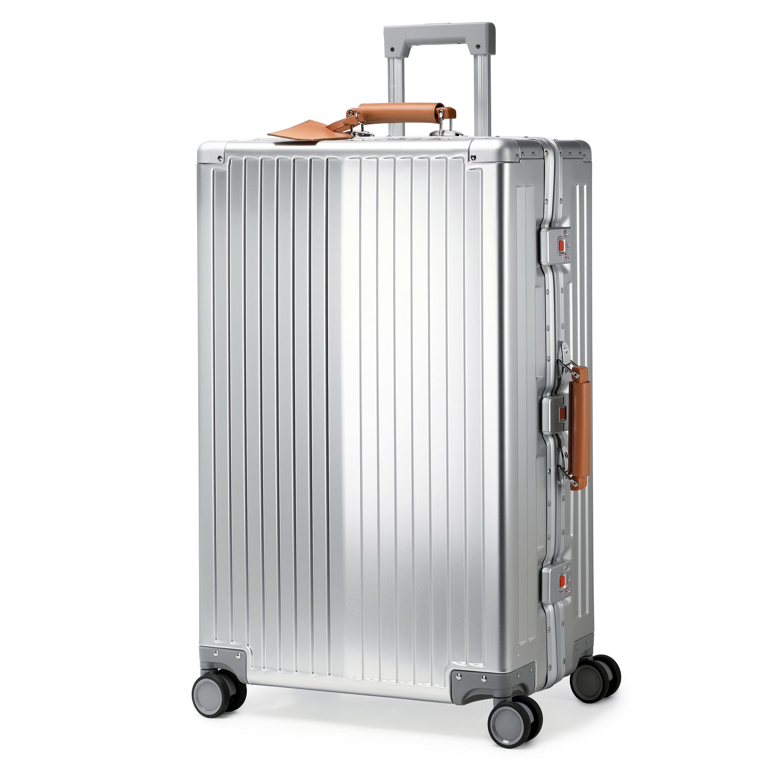 GREENWICH set von Aluminiumkoffern mit Griff aus veganem Leder NEW YORK 2.0