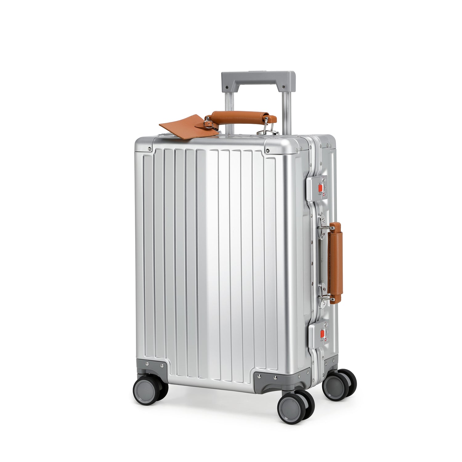 GREENWICH set von Aluminiumkoffern mit Griff aus veganem Leder NEW YORK 2.0