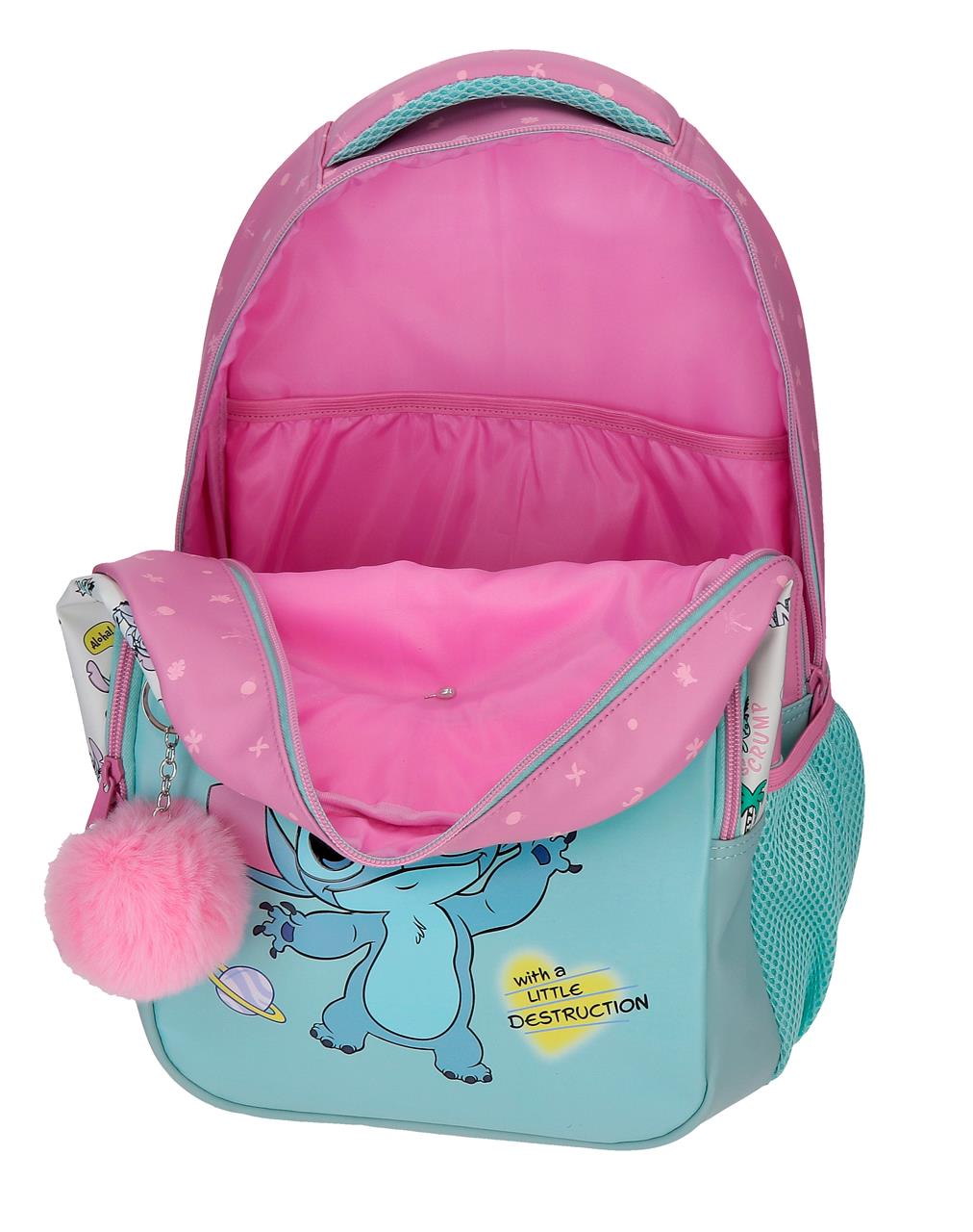 34723V1 MOCHILA ADAP. 42CM 2C. C/CARRO. STITCH LITTLE DESTRU
