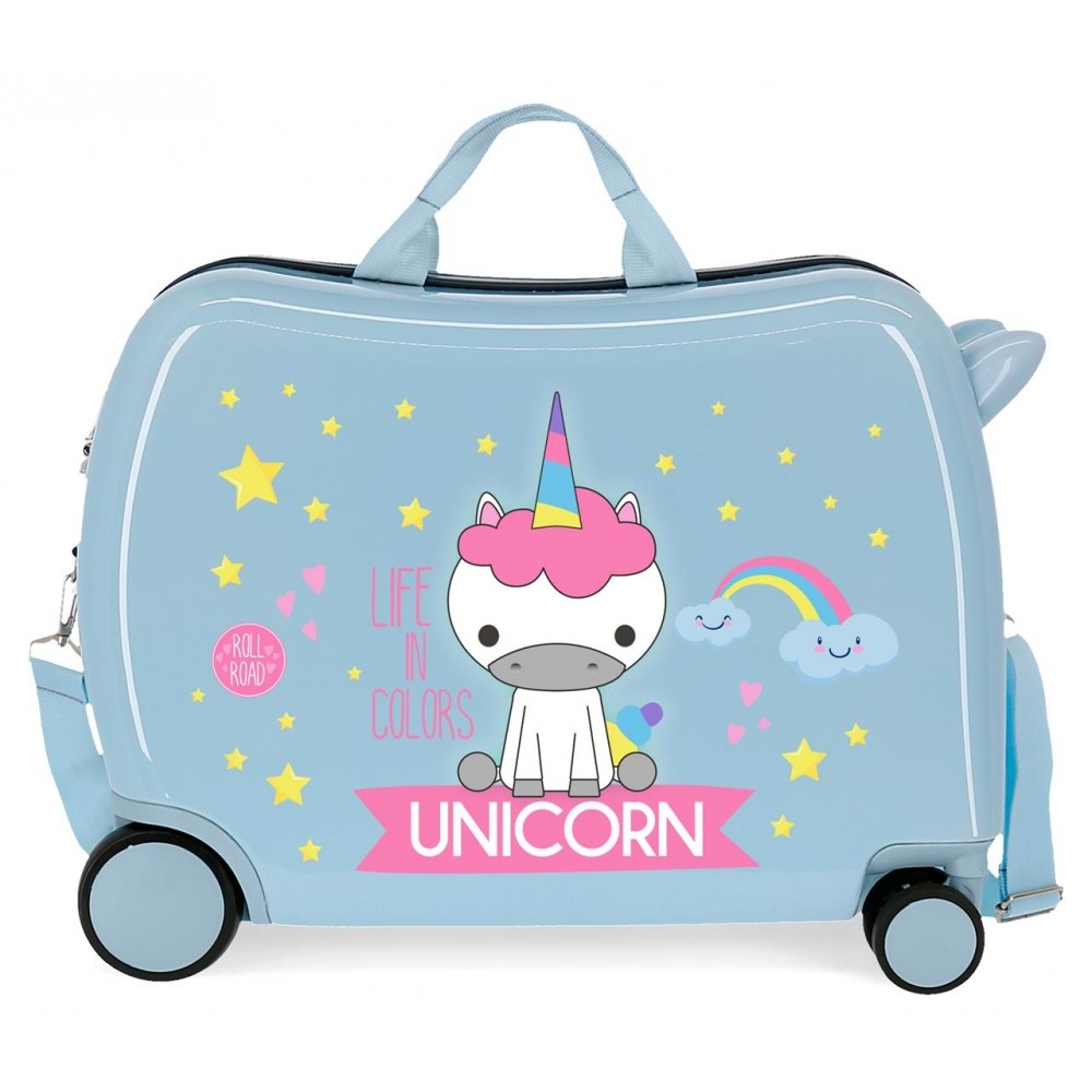 Children's suitcase 2 multidirectional wheels Little Me Unicorn Light blue