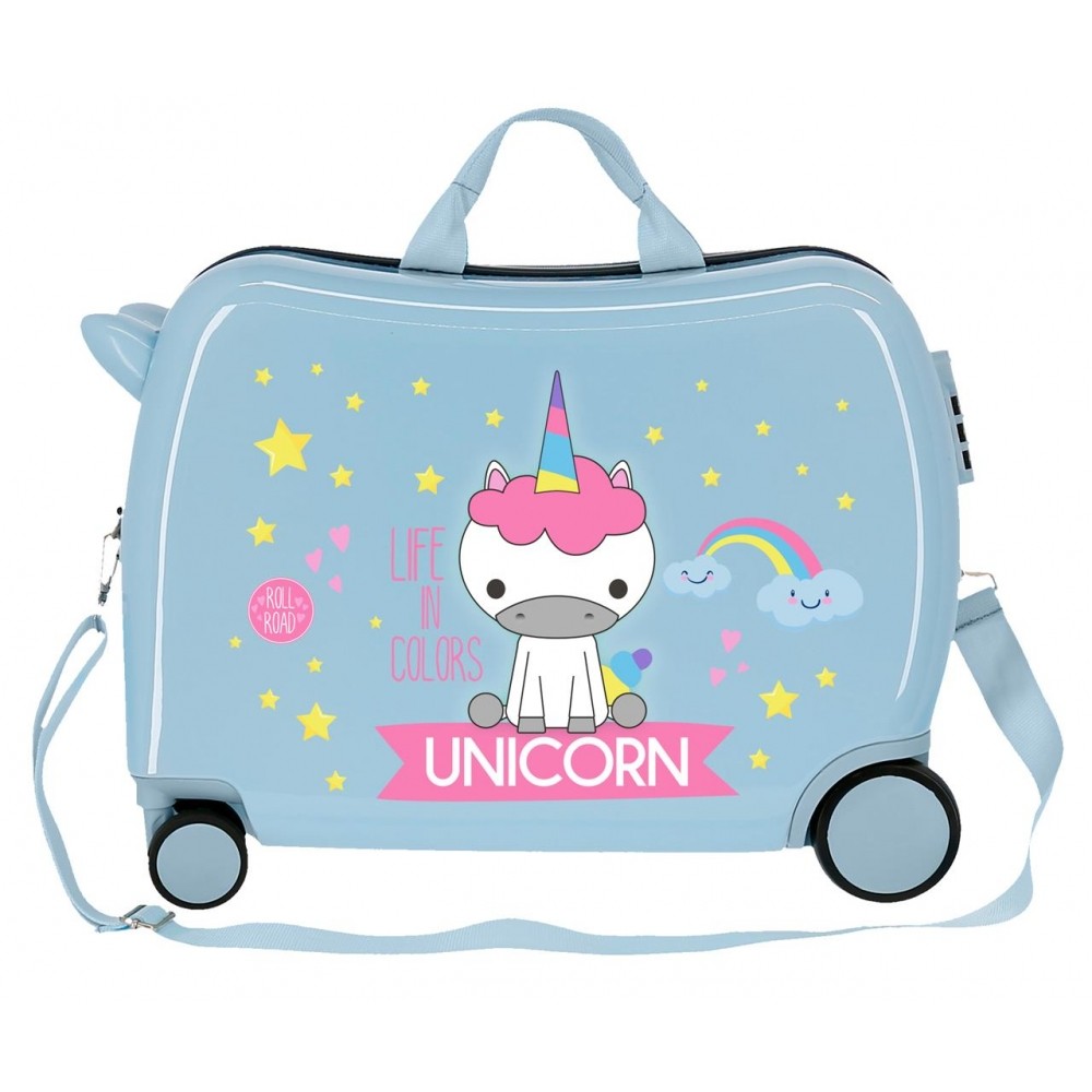 Children's suitcase 2 multidirectional wheels Little Me Unicorn Light blue