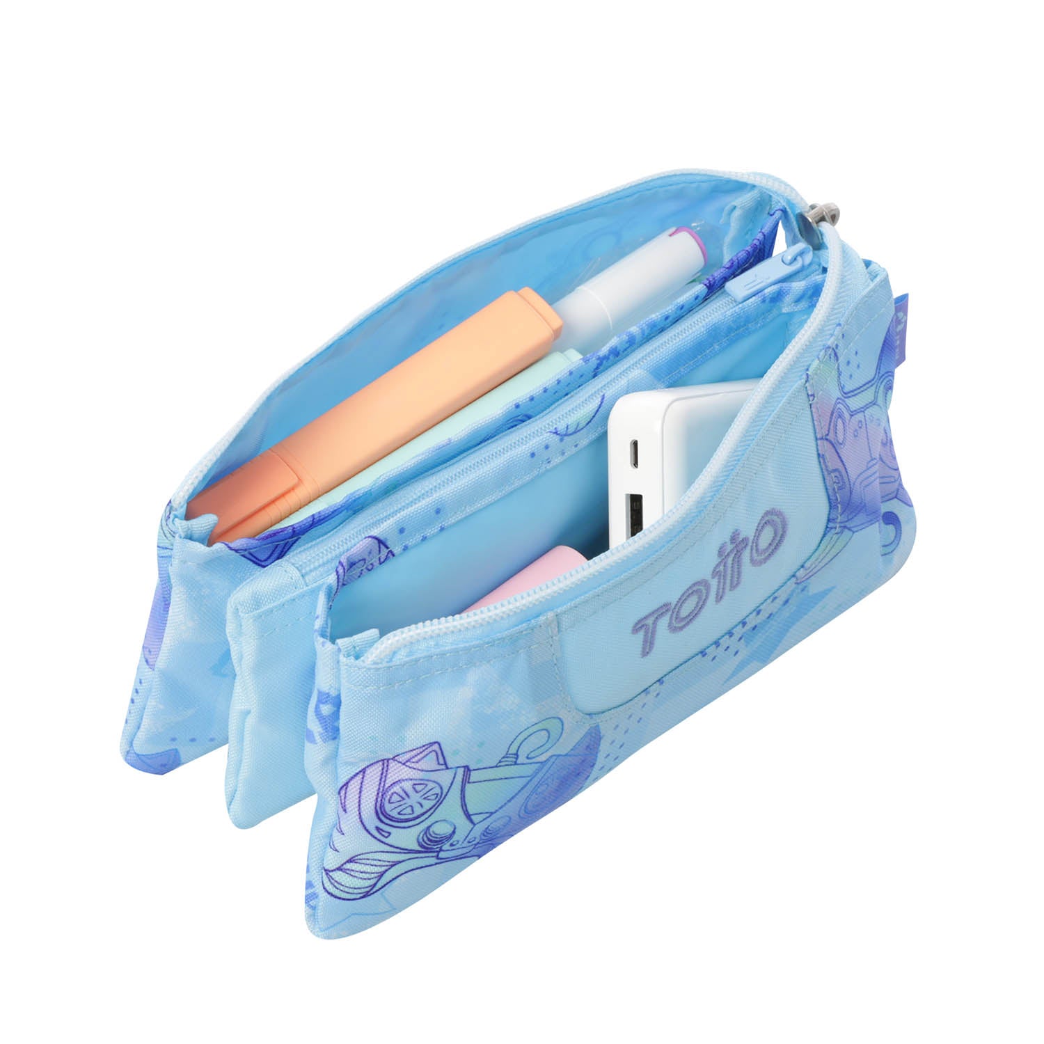 TOTTO Mochila escolar con ruedas Renglones + Estuche Tablero - 1FY Polar