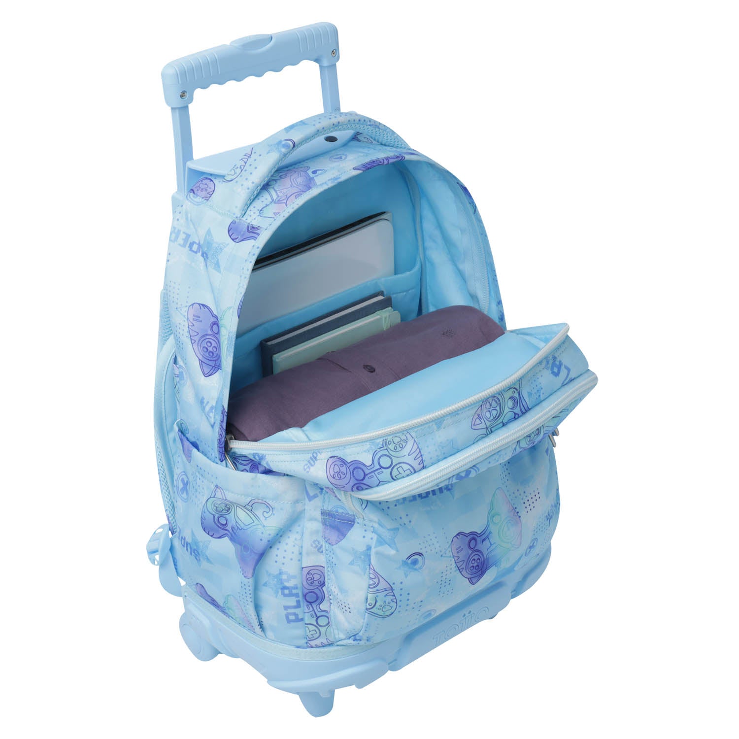 TOTTO Mochila escolar con ruedas Renglones + Estuche Tablero - 1FY Polar