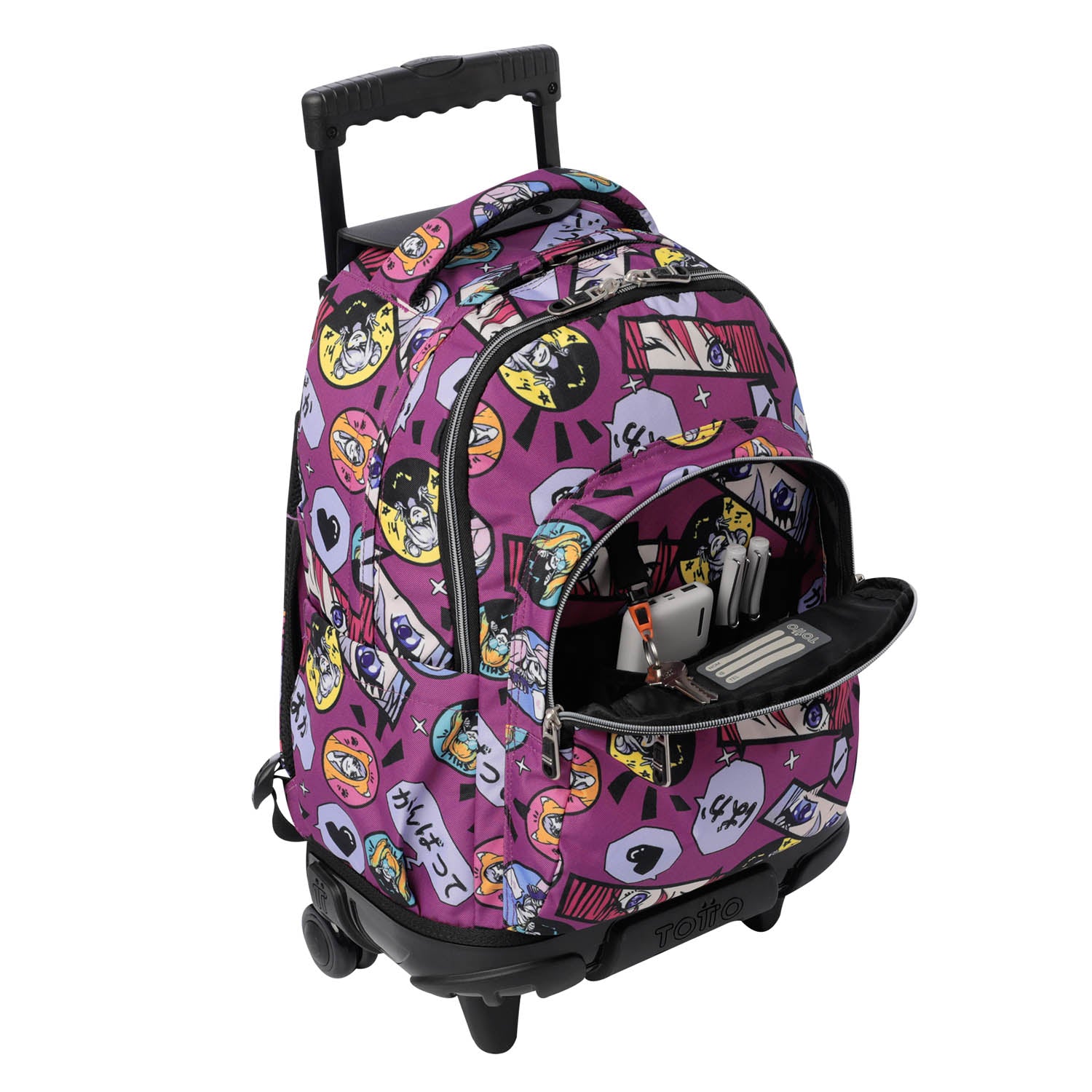 TOTTO Mochila escolar con ruedas Renglones + Estuche Tablero - 1KC Kitsune