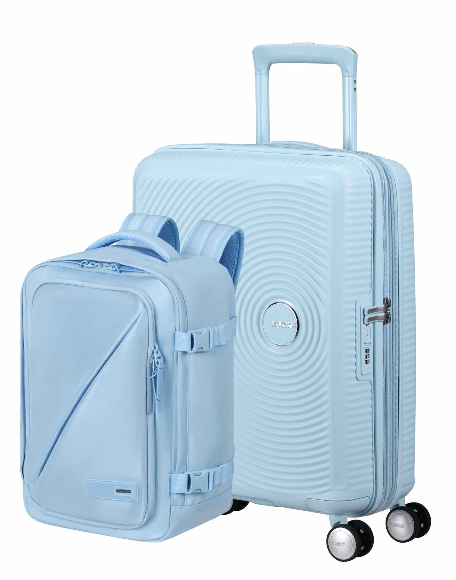 Pack Valise cabine SoundBox + Sac à dos Take2cabin de American Tourister - Bleu pastel