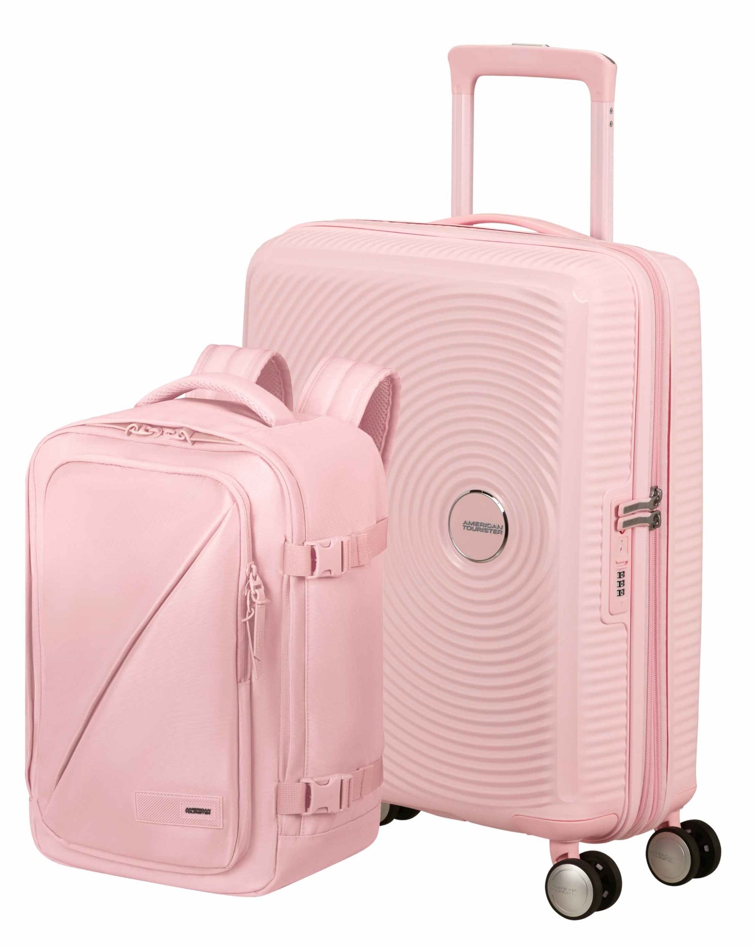 Pack Valise cabine SoundBox + Sac à dos Take2cabin de American Tourister - rose pastel