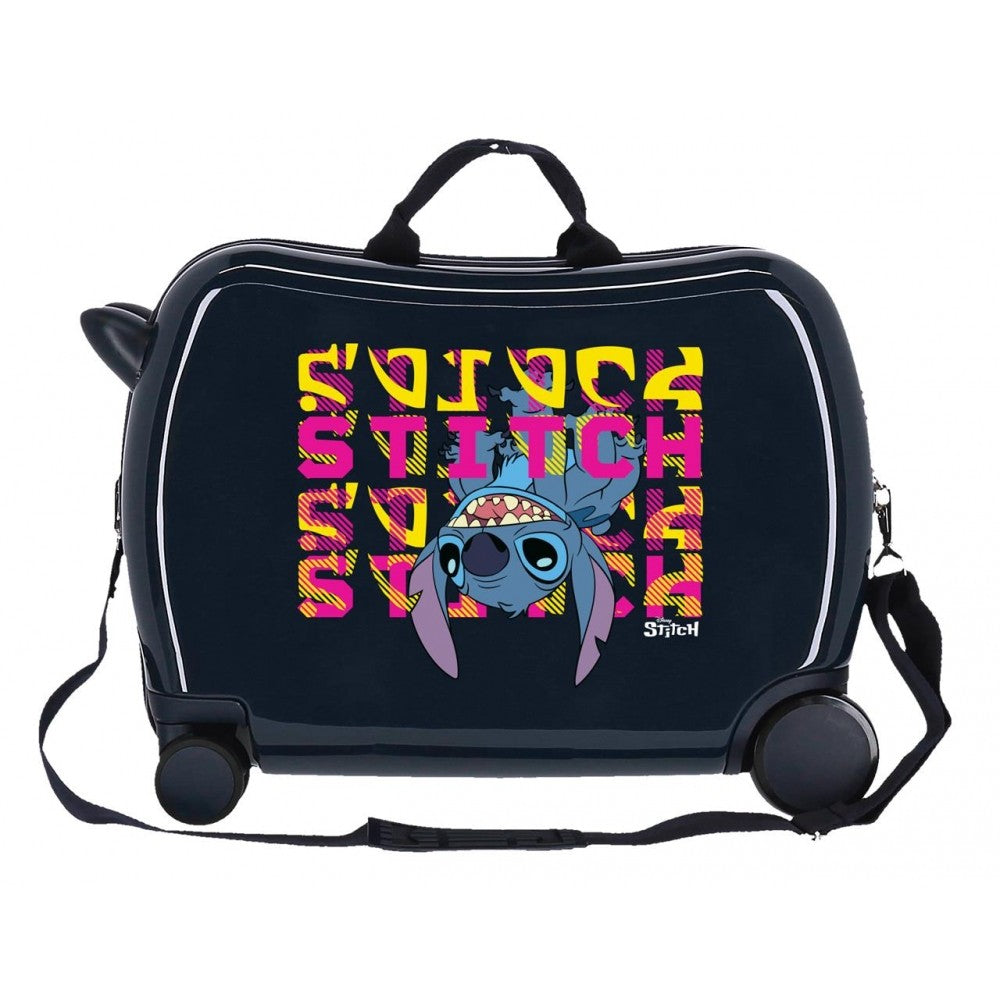 Valise pour enfants Stitch Face down 2 roues multidirectionnelles marines