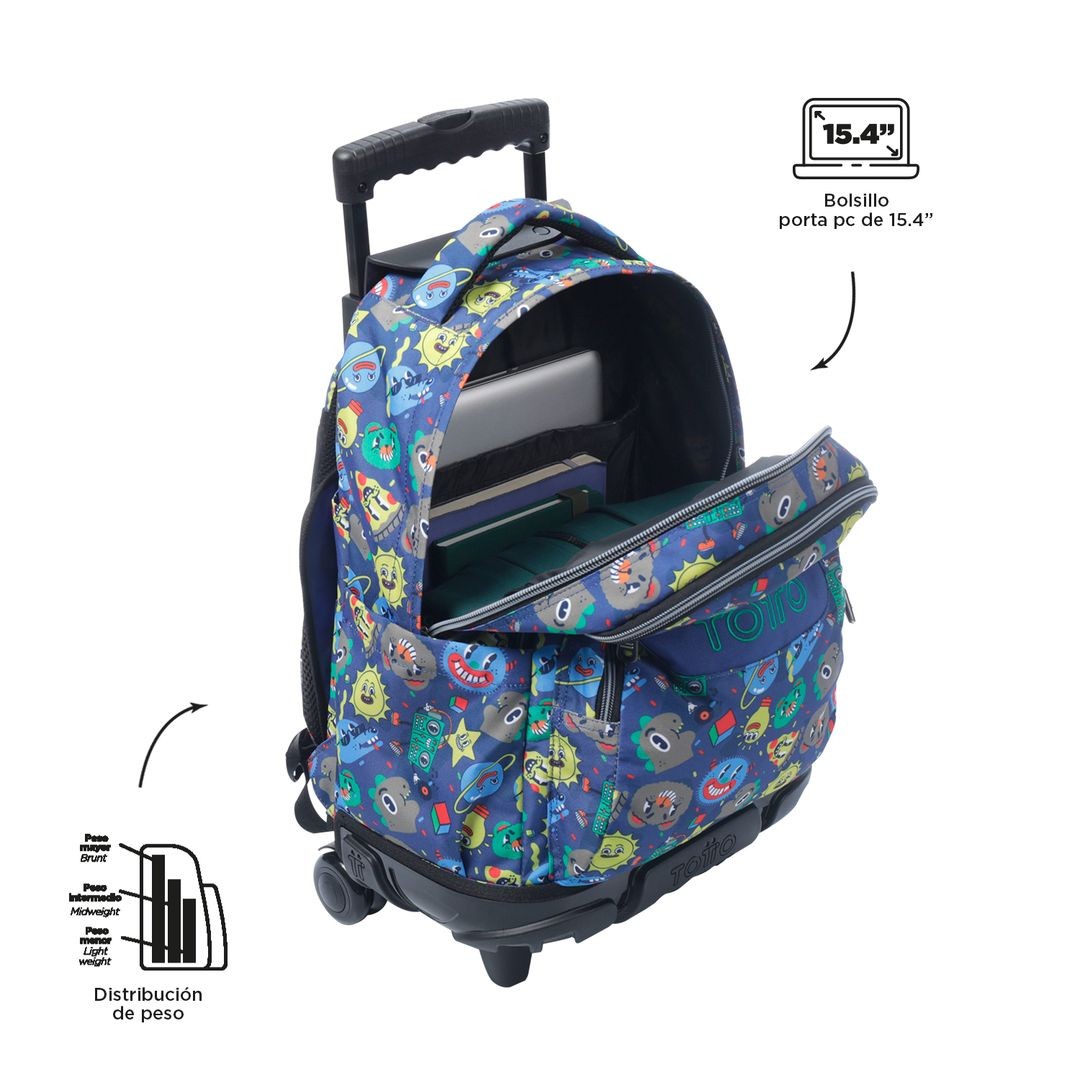 TOTTO Mochila da escola com rodas - linhas - 8JZ Tello
