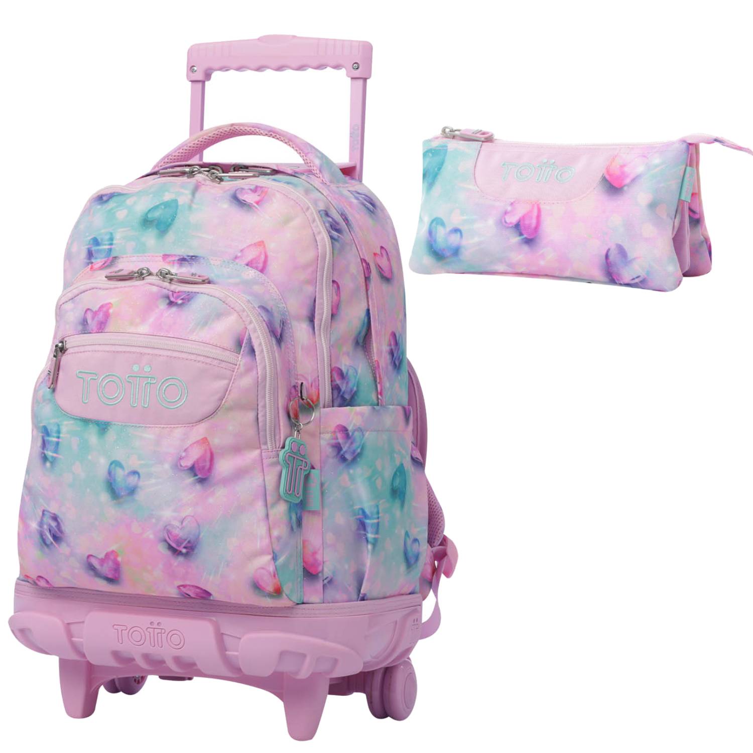 TOTTO Szkolny plecak z liniami kołami + obudowa deski rozdzielczej - 1KB błyszczące serce