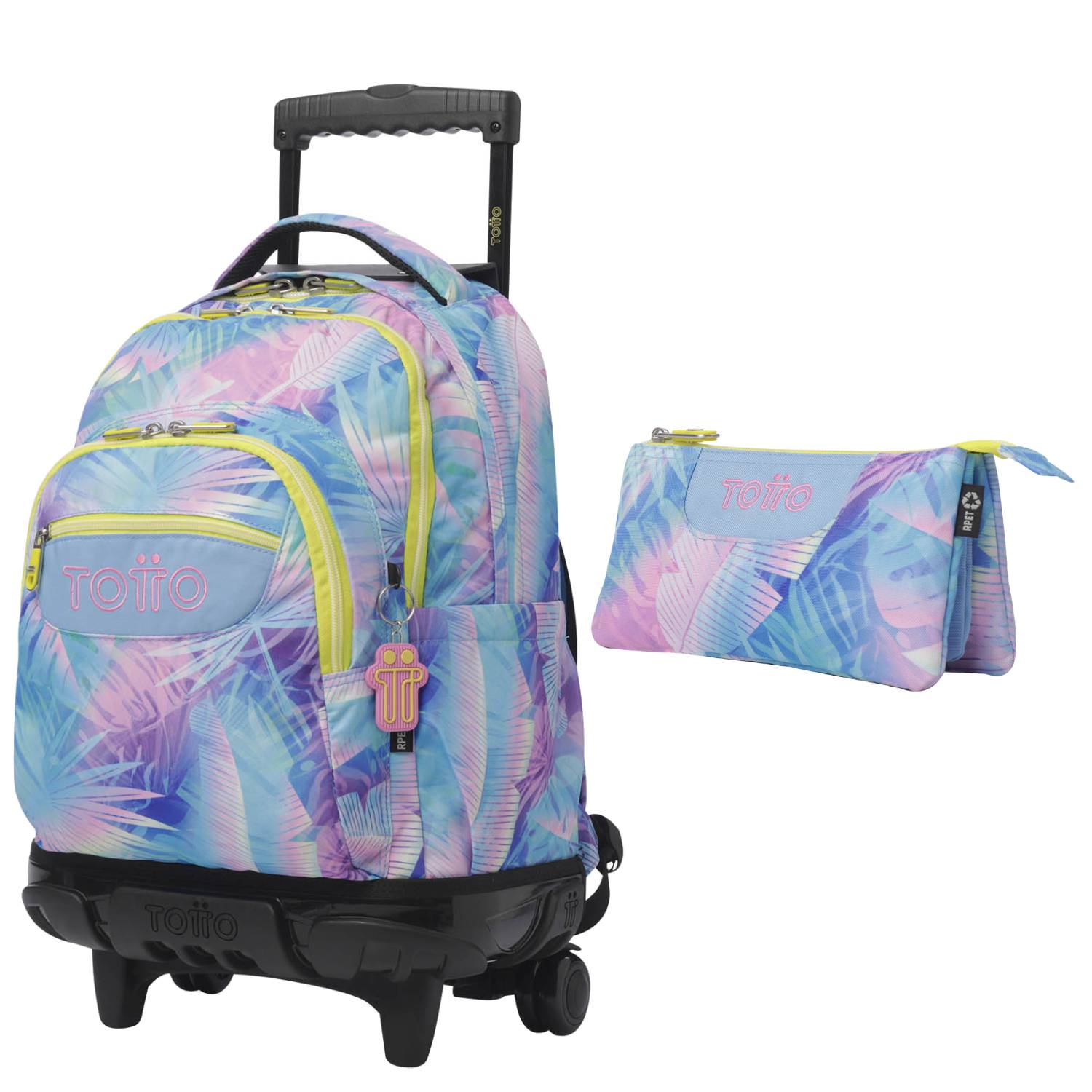TOTTO Mochila escolar con ruedas Renglones + Estuche Tablero - 0FB Prisma