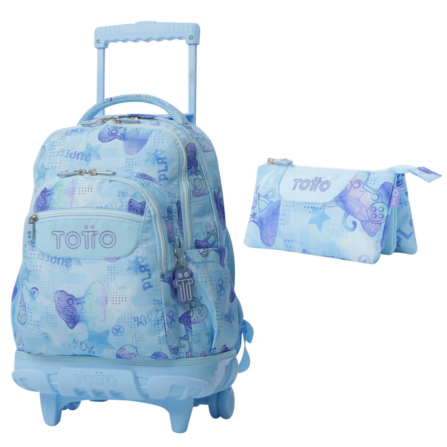 TOTTO Mochila escolar con ruedas Renglones + Estuche Tablero - 1FY Polar