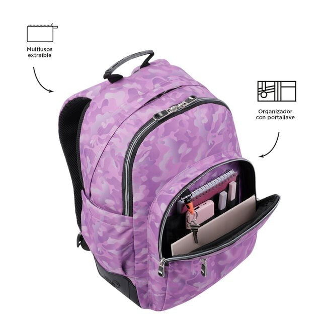 TOTTO Sac à dos scolaire - Crayoles- 9I8- Camouflage rose