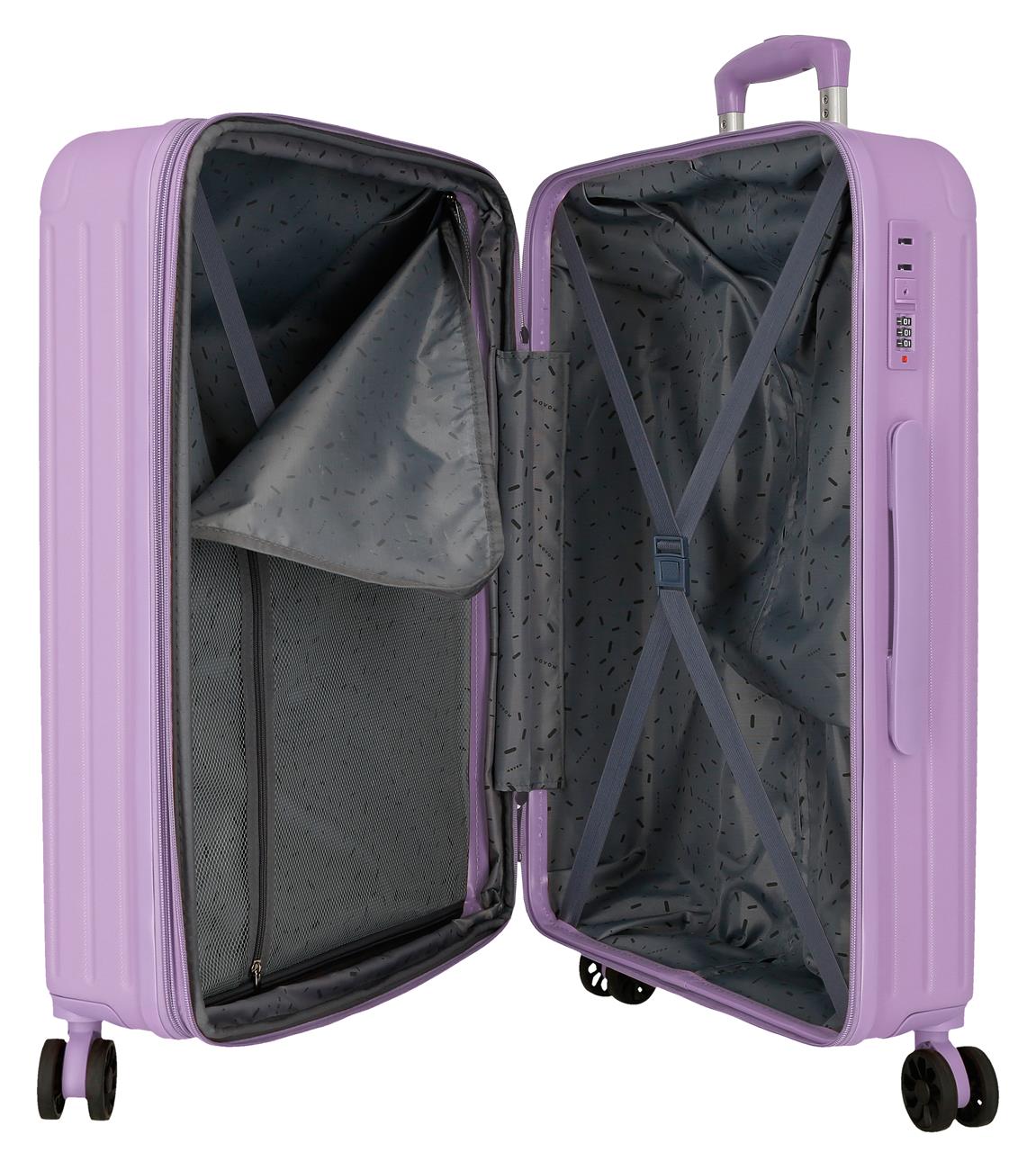 5558426 SET/3 TROLLEY ABS 55-68-78CM. C/ESP. 4R. LEGNO LILLA