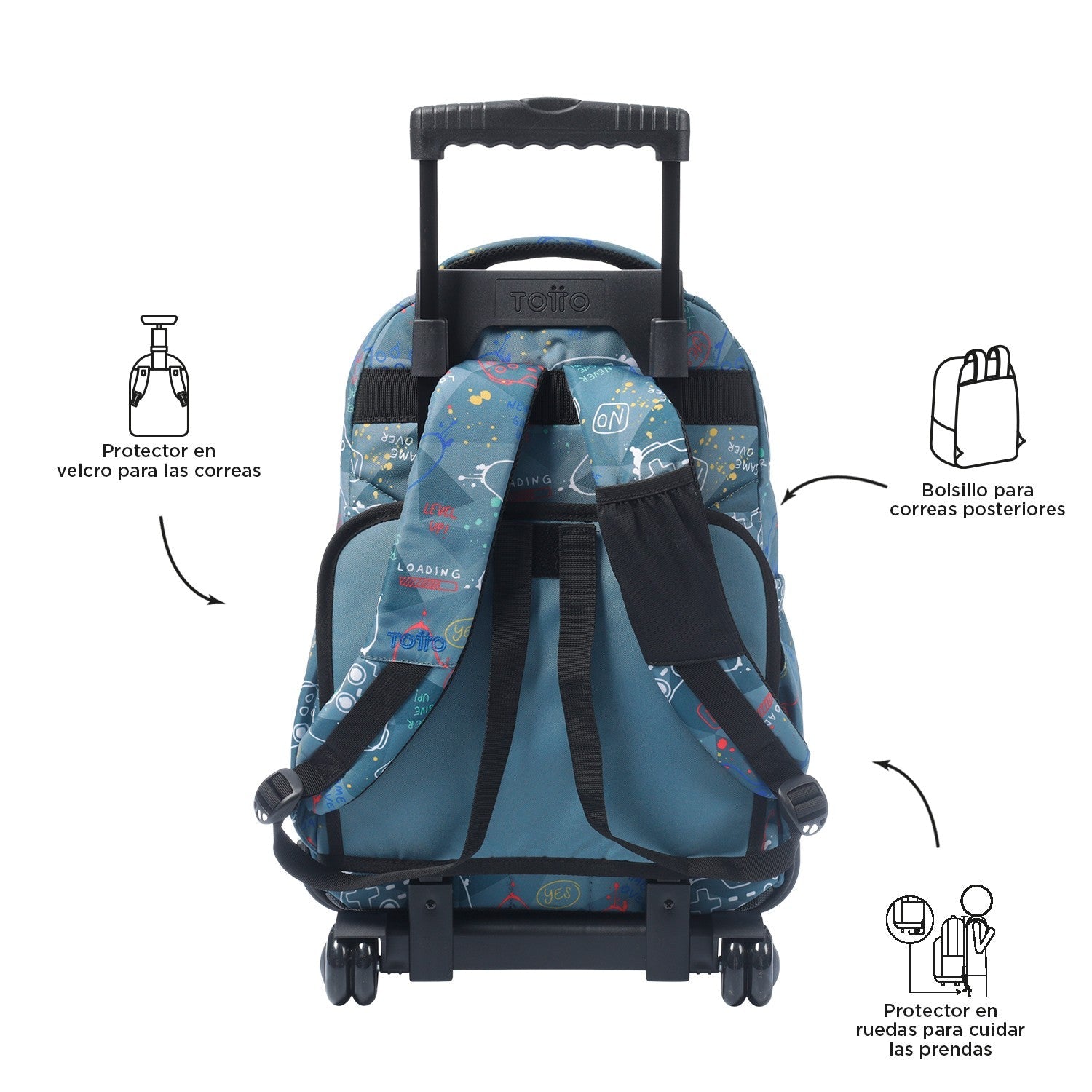 TOTTO School backpack with wheels - lines - 5DR Sticks