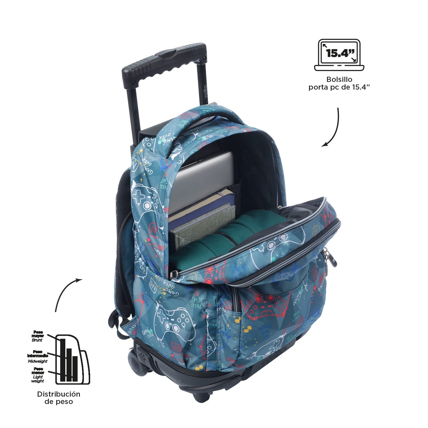 TOTTO School backpack with wheels - lines - 5DR Sticks
