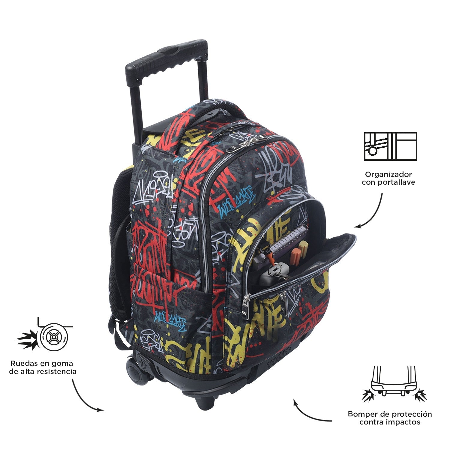 TOTTO School backpack with wheels - lines - 6CS Grafil