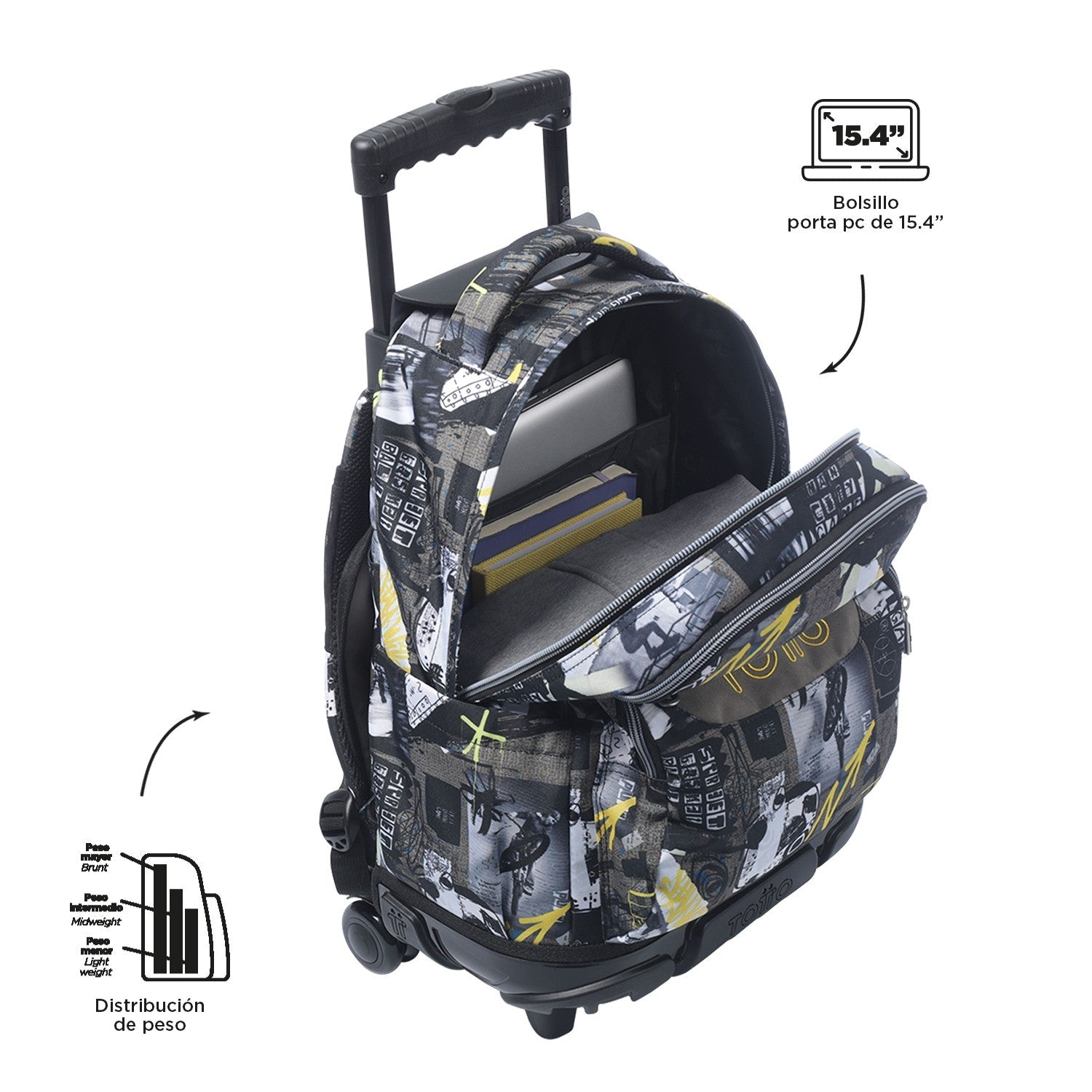 TOTTO School backpack with wheels - lines - 6CT Baski