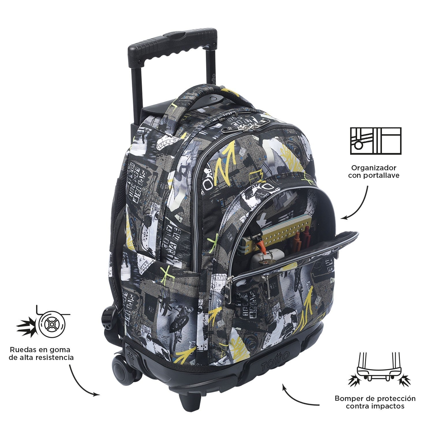 TOTTO School backpack with wheels - lines - 6CT Baski