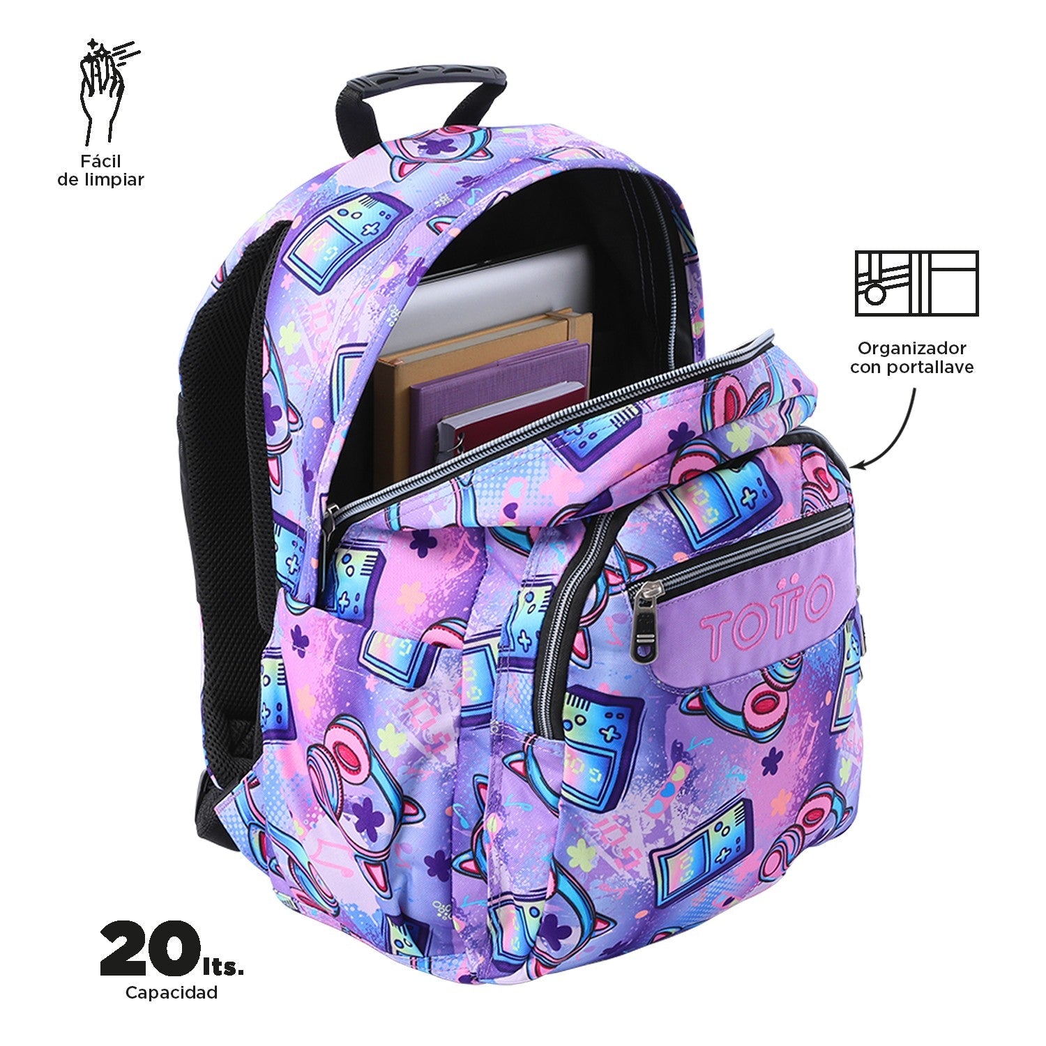 TOTTO Schul -Rucksack anpassbar an das Auto Meowsica 4QH - Acuareles