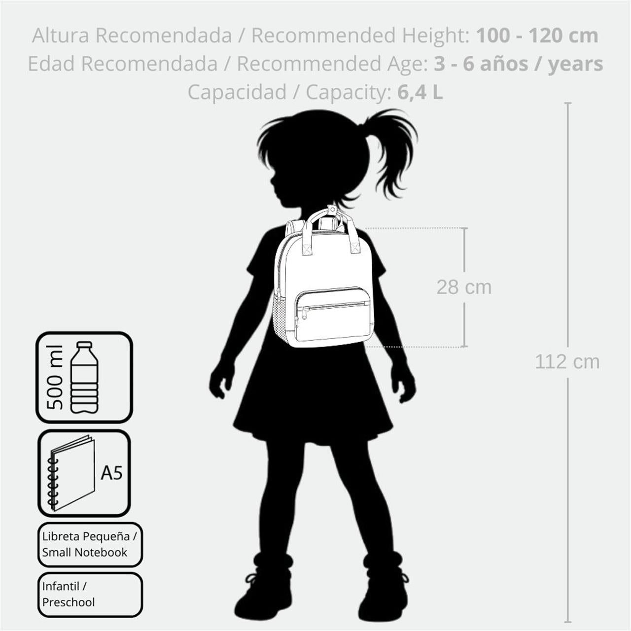 97622T1 ADAP BACKPACK. 28CM. C/CARRO. ENSO MERCI AMOUR
