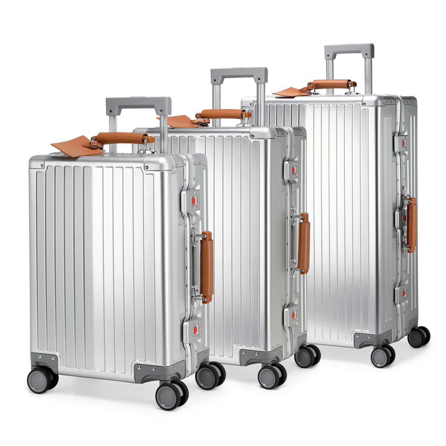 GREENWICH set von Aluminiumkoffern mit Griff aus veganem Leder NEW YORK 2.0