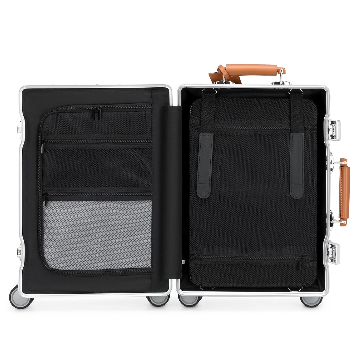 GREENWICH set von Aluminiumkoffern mit Griff aus veganem Leder NEW YORK 2.0