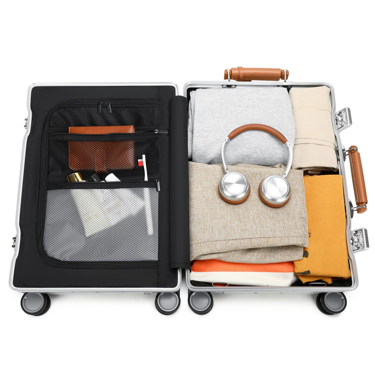 GREENWICH set von Aluminiumkoffern mit Griff aus veganem Leder NEW YORK 2.0