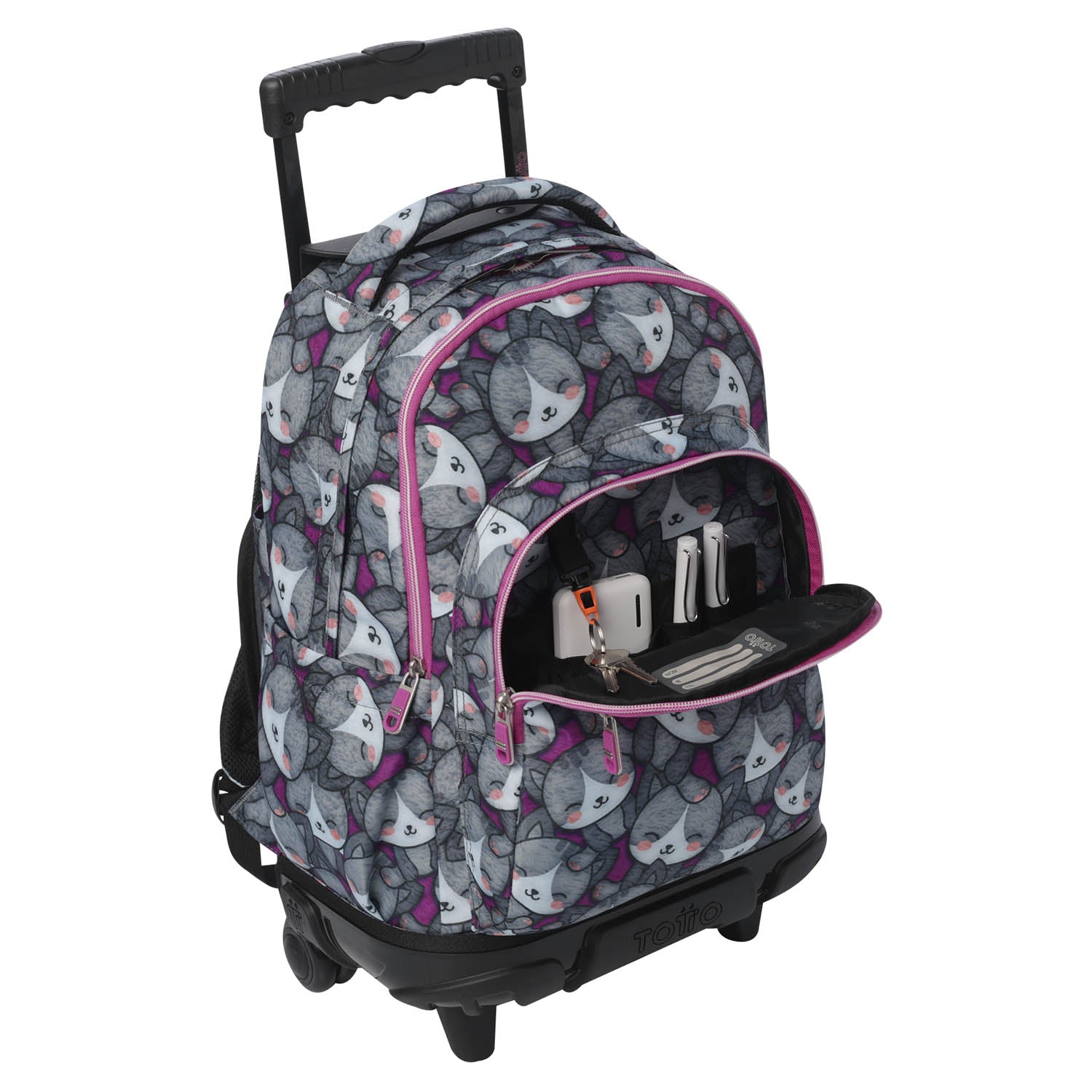 TOTTO Mochila escolar con ruedas  Renglones - 7YI Kitten Rose