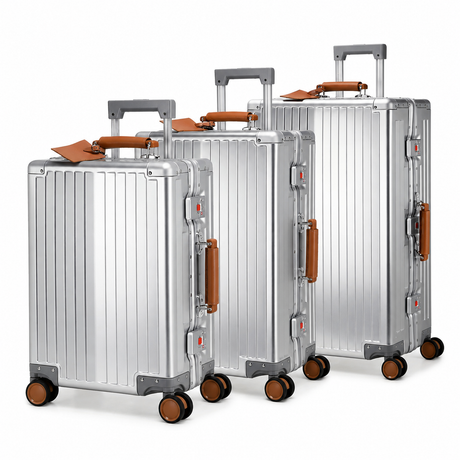 GREENWICH set von Aluminiumkoffern mit Griff aus veganem Leder NEW YORK 2.0