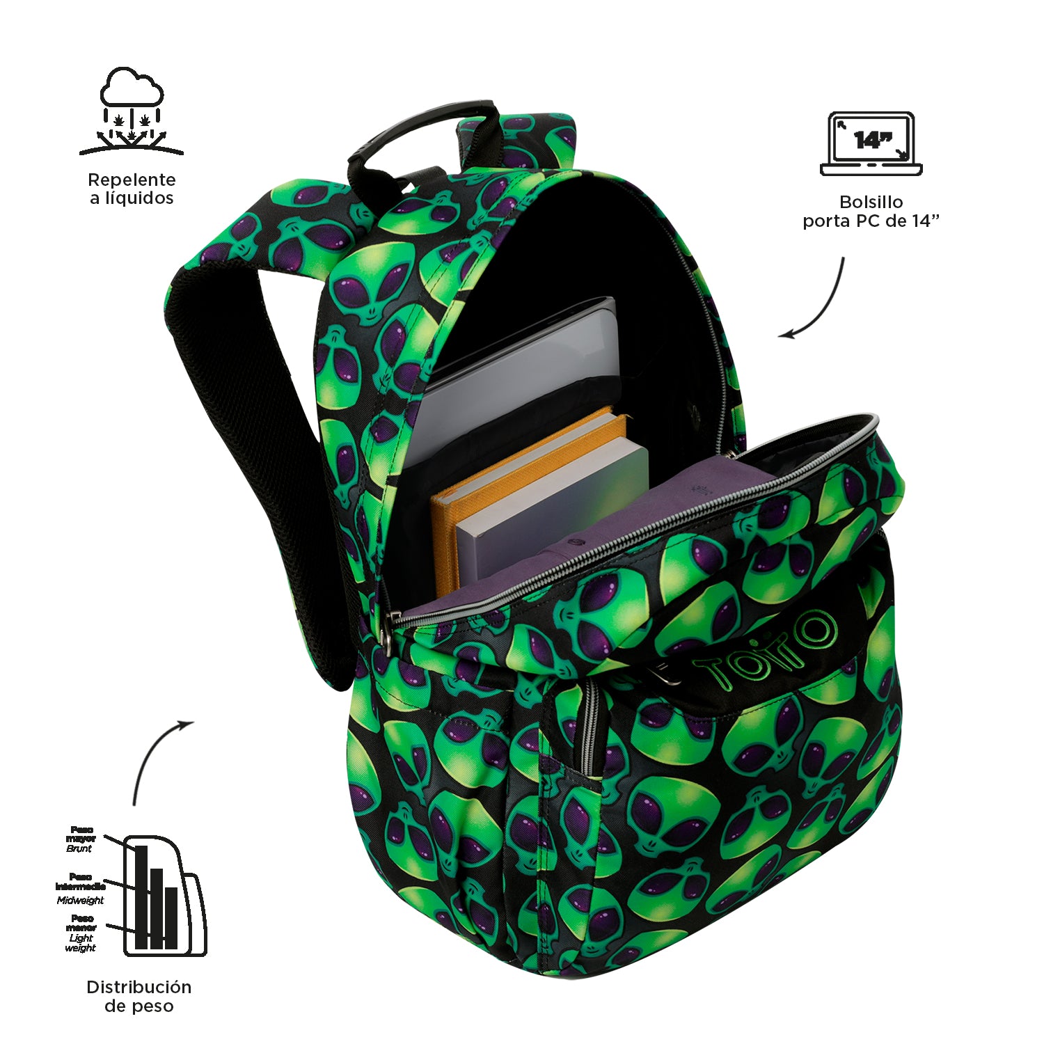 TOTTO Mochila escolar adaptable a carro Ali 6DS - Acuareles