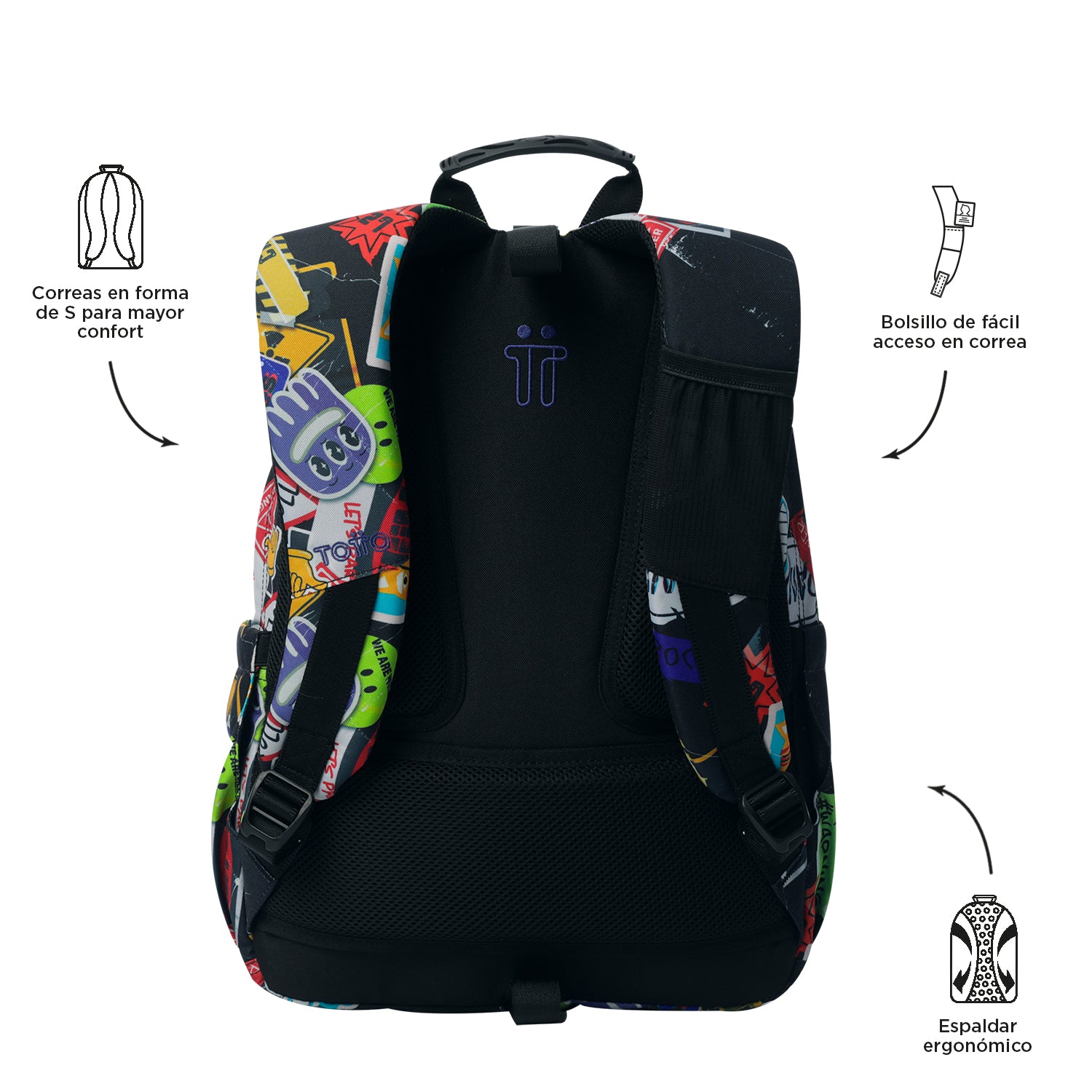 TOTTO Mochila escolar adaptable a carro Sticky 8C5- Acuareles
