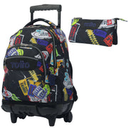 TOTTO Zaino scolastico con ruote linee + custodia dashboard - 8c5 appiccicoso